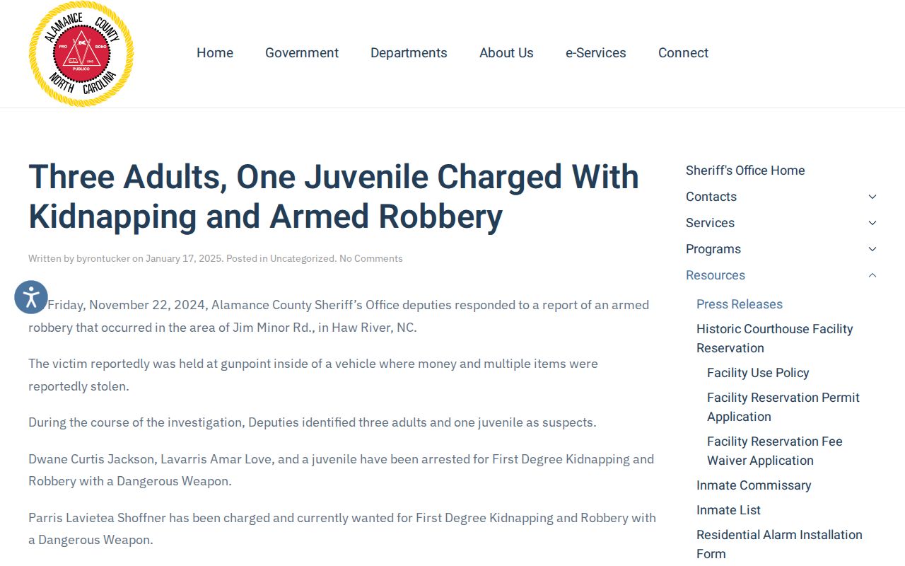 Alamance County Sheriff arrest press release archive