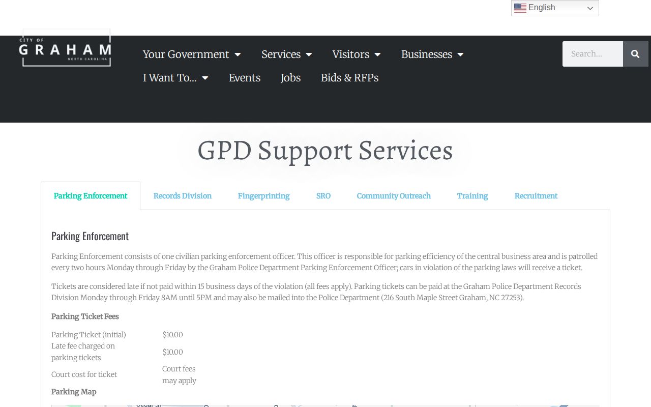 Graham Police Support Services arrest-record request page in Alamance County