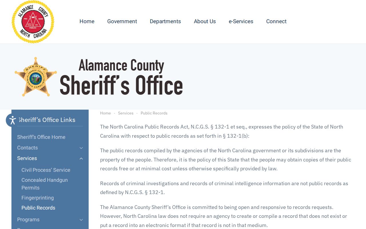 Alamance County Sheriff arrest records request instructions