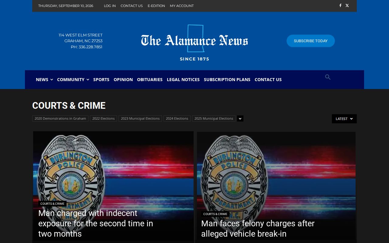 Alamance County local courts and arrest news archive